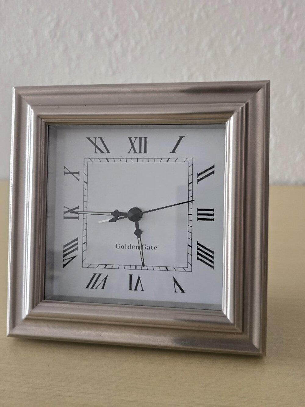 Pottery Barn Golden Gate Silver Clock Style Classic Vintage black roman numerals